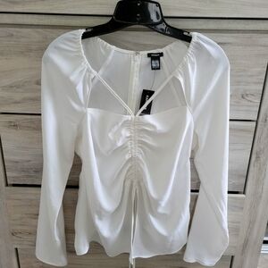 Express Cut-Out Ruched Blouse - White - Size Small